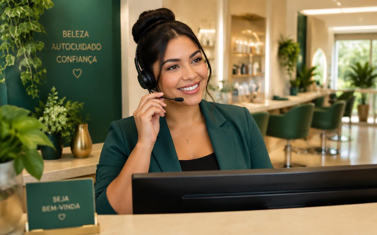 Recepcionista virtual do EspelhoPro atendendo ligação e agendando cliente